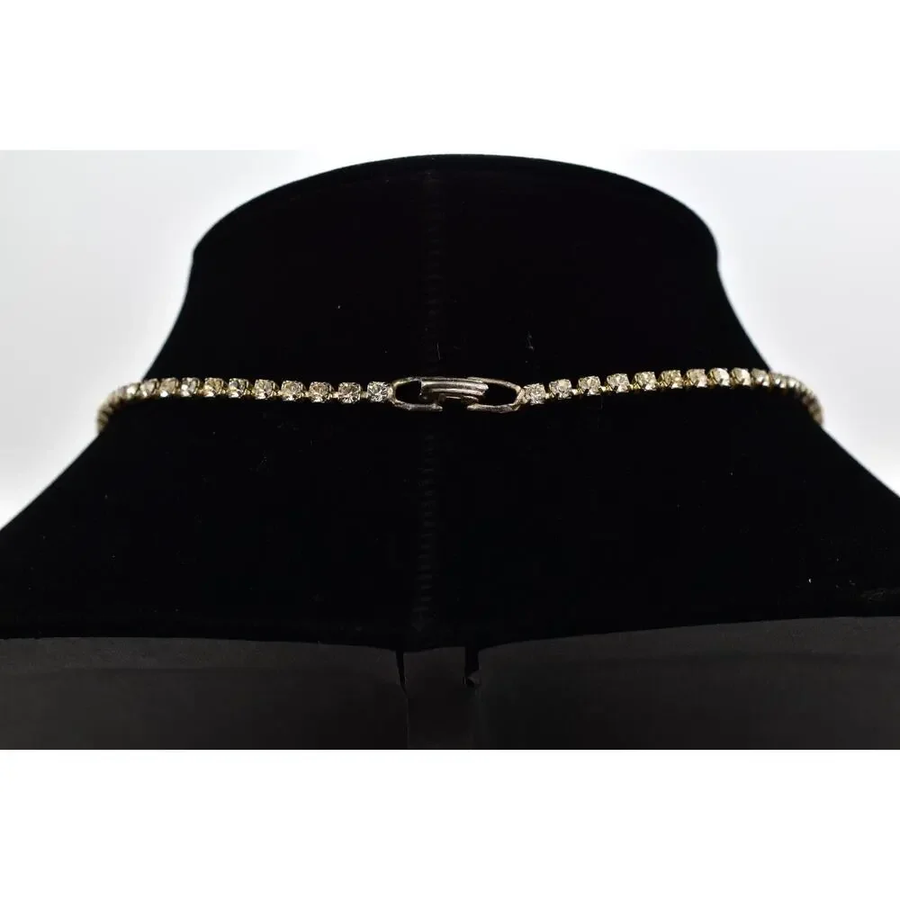 Vintage Crystal Collar Choker Necklace Rhinestone Silver Chunky Glam 1980s BinBJ